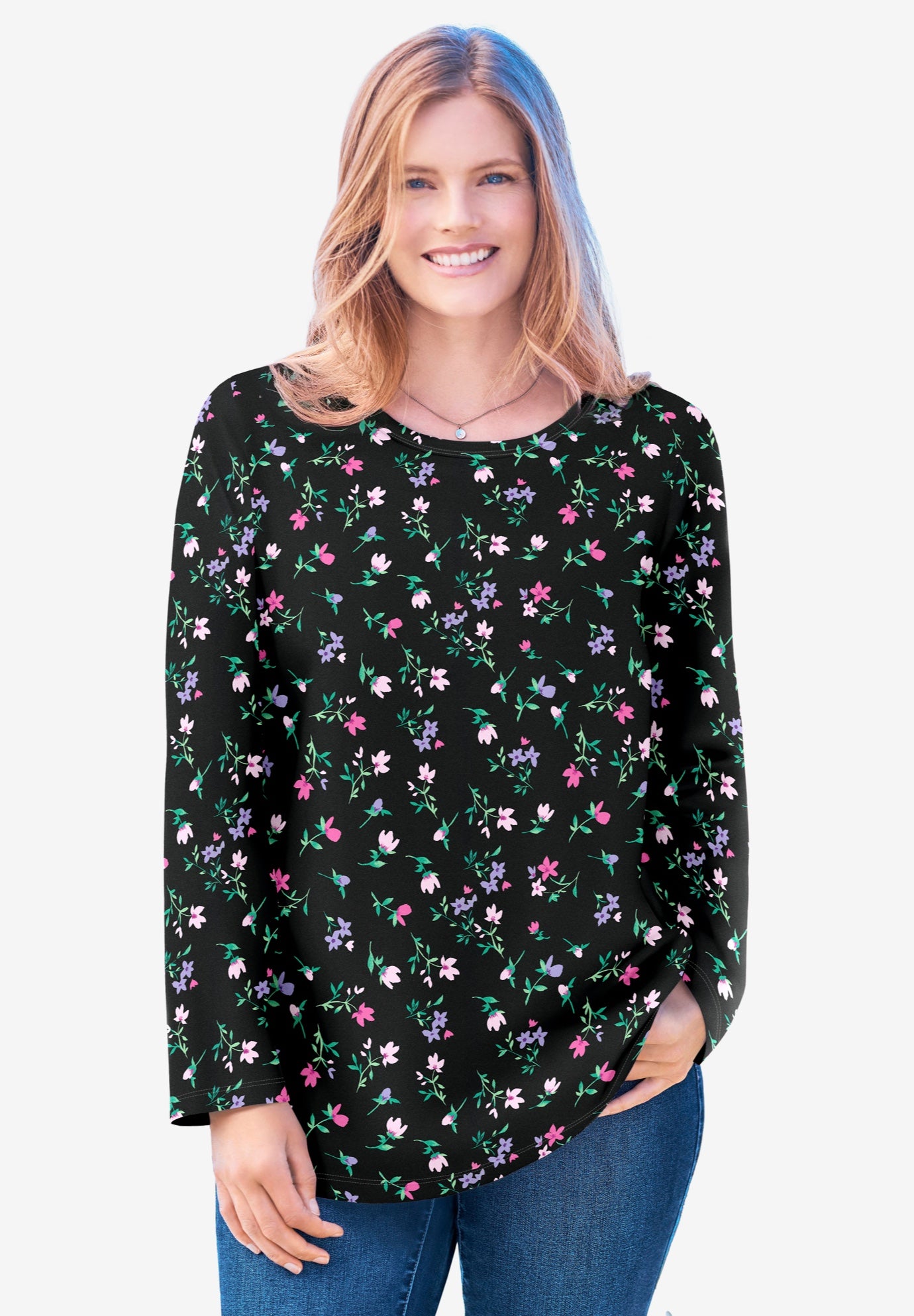 Perfect Printed Long-Sleeve Crewneck Tee image number 0