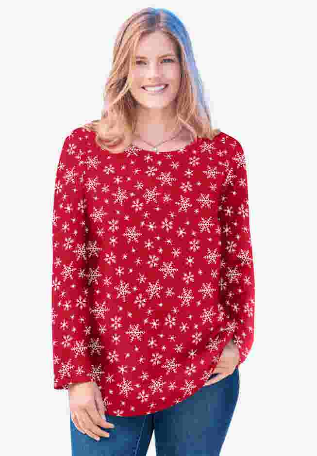 Perfect Printed Long-Sleeve Crewneck Tee image number 0