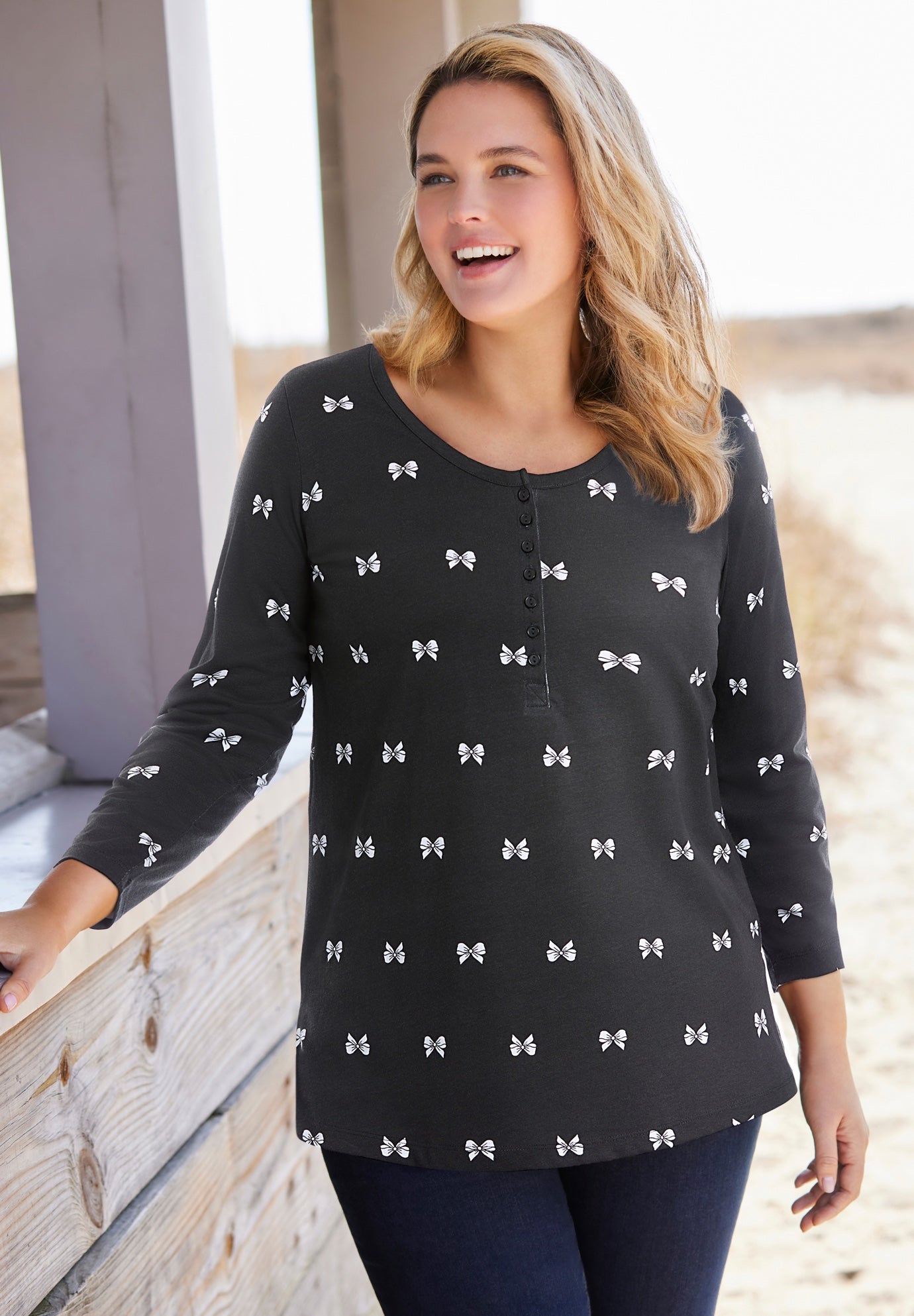 Perfect Printed Long-Sleeve Henley Tee image number 0