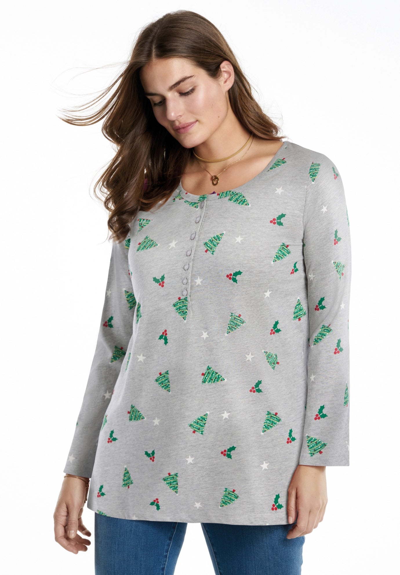 Perfect Printed Long-Sleeve Henley Tee image number 0