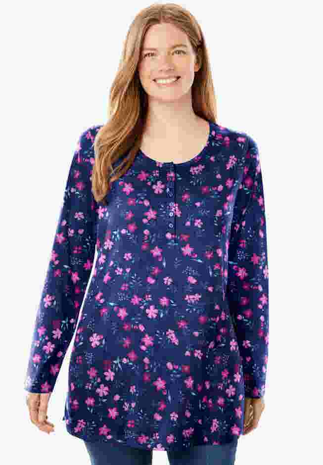 Perfect Printed Long-Sleeve Henley Tee image number 0