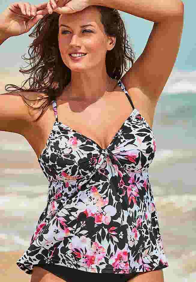 Tie Front Underwire Tankini Top image number 0