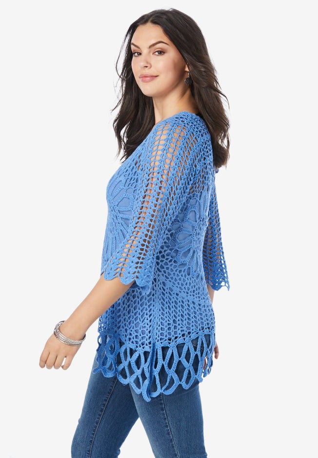 Plus Size Crochet Sweater with Starburst Pattern image number 2