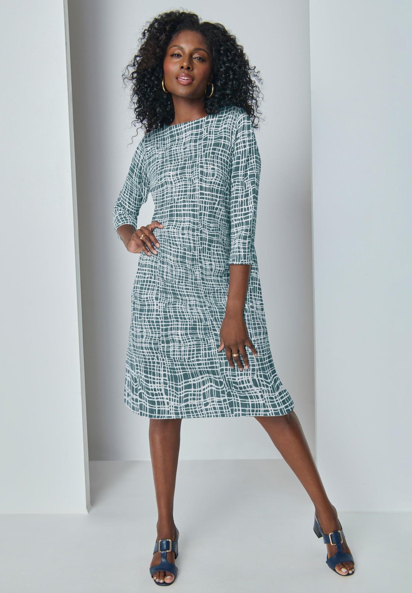 Stretch Cotton Boatneck Shift Dress image number 0