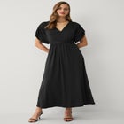 Stretch Knit Fit And Flare Elbow-Length Sleeve Tie-Back Maxi Dress image number null
