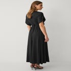 Stretch Knit Fit And Flare Elbow-Length Sleeve Tie-Back Maxi Dress image number null