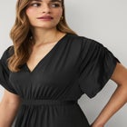 Stretch Knit Fit And Flare Elbow-Length Sleeve Tie-Back Maxi Dress image number null