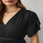 Stretch Knit Fit And Flare Elbow-Length Sleeve Tie-Back Maxi Dress image number null