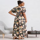 Stretch Knit V-neck Short Sleeve Tie Back Maxi Dress image number null