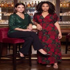 Stretch Knit Fit And Flare Elbow-Length Sleeve Tie-Back Maxi Dress image number 2