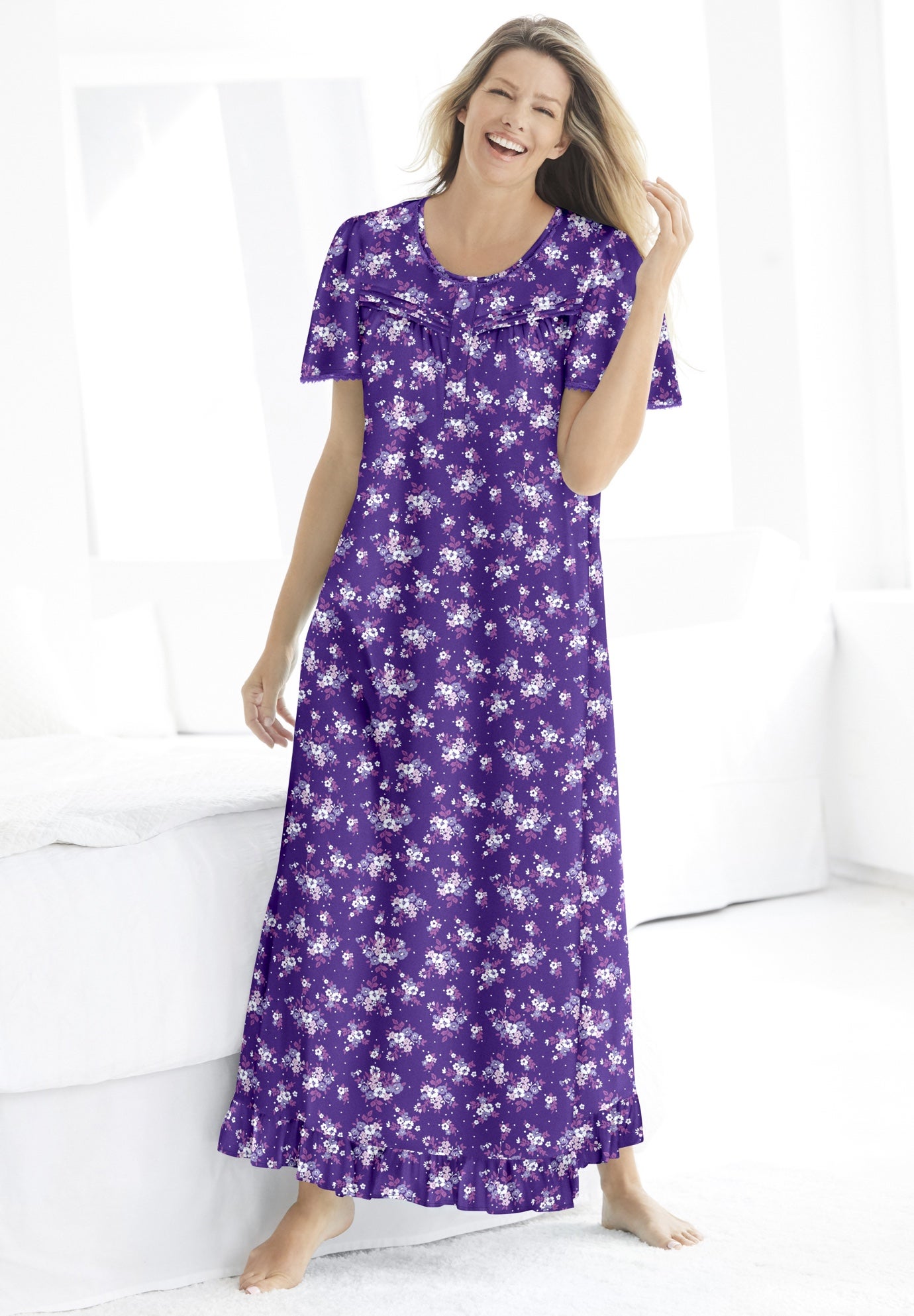 Long Floral Print Cotton Gown image number 3