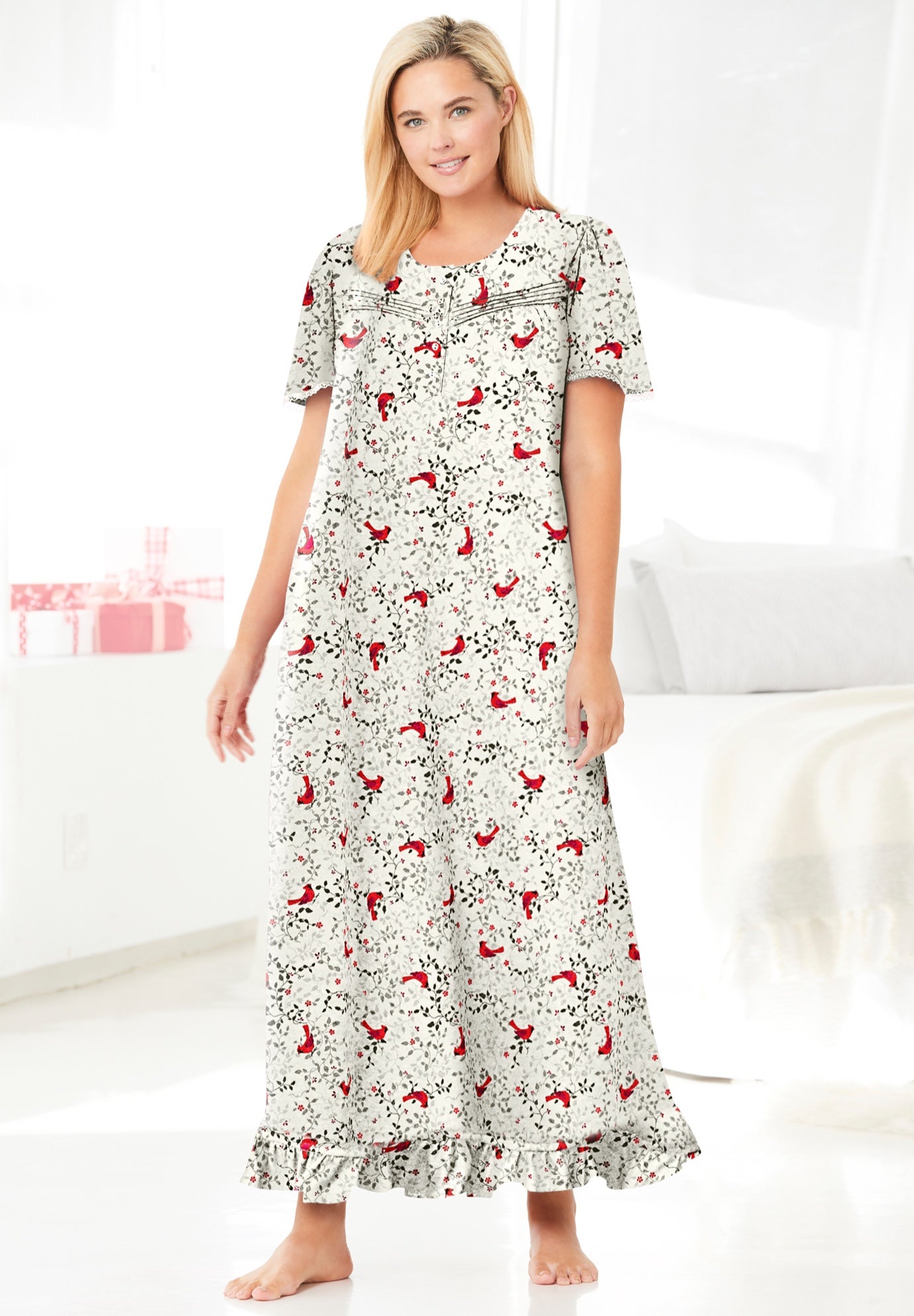 Long Floral Print Cotton Gown image number 4