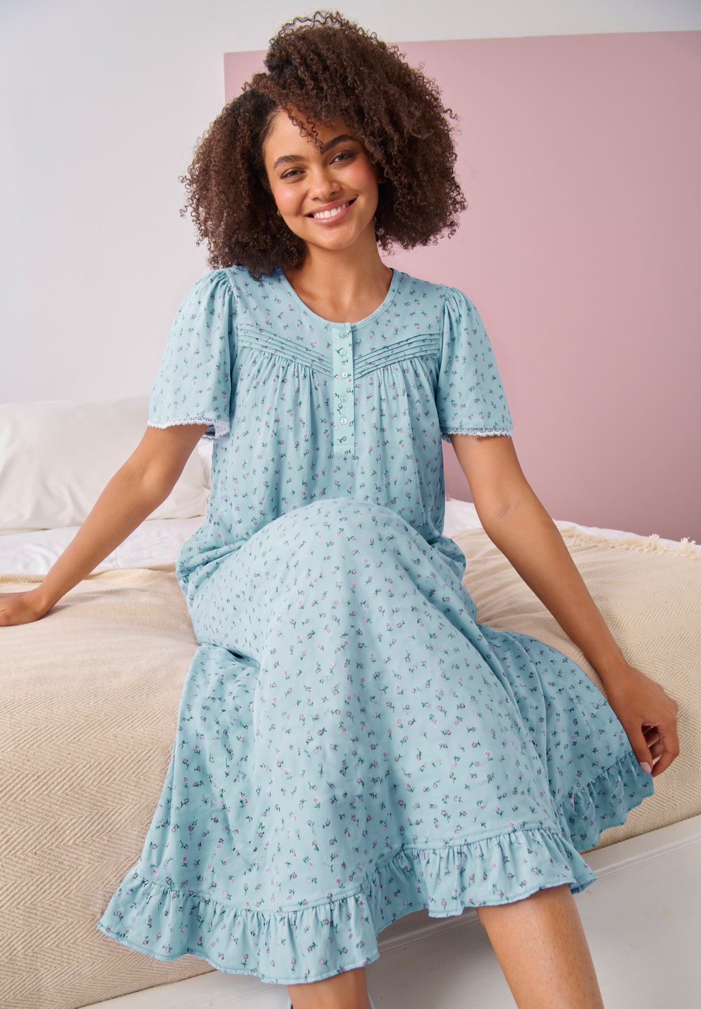 Long Floral Print Cotton Gown image number 3