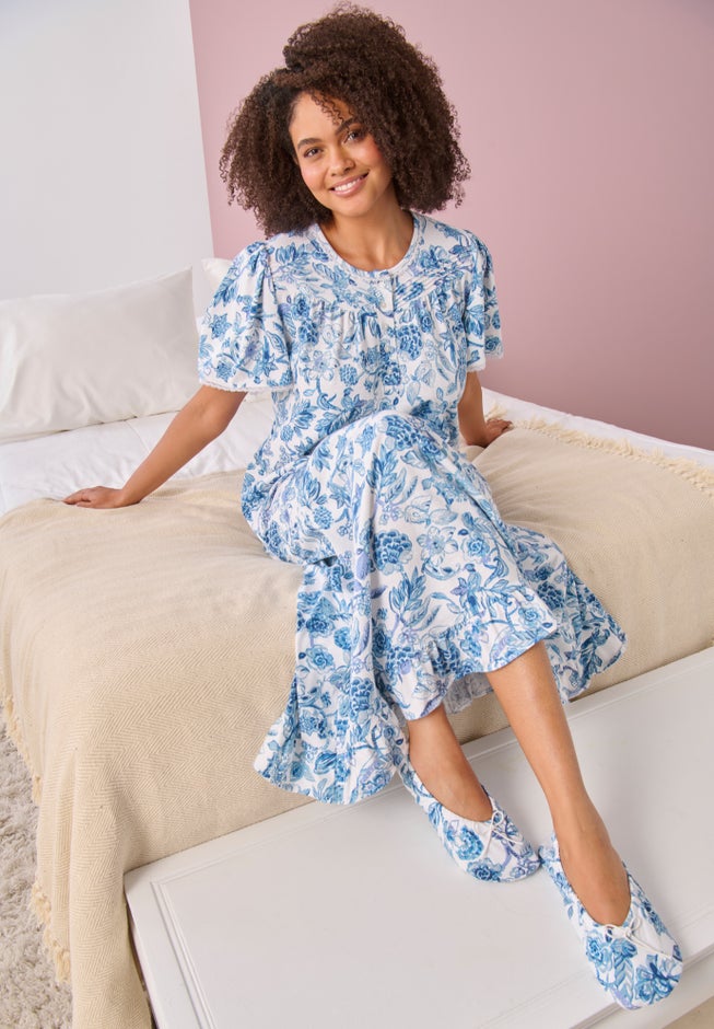 Long Floral Print Cotton Gown image number 3