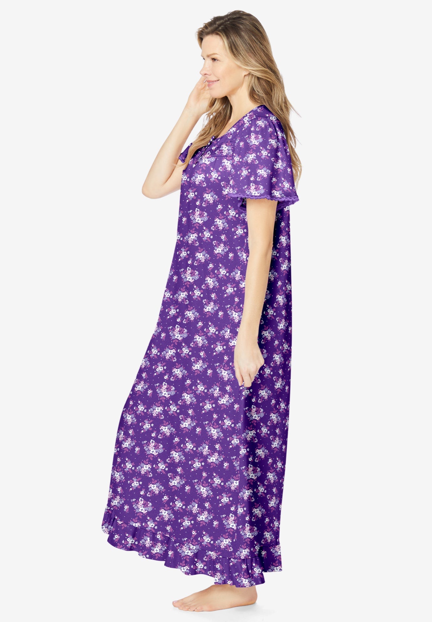 Long Floral Print Cotton Gown image number 2