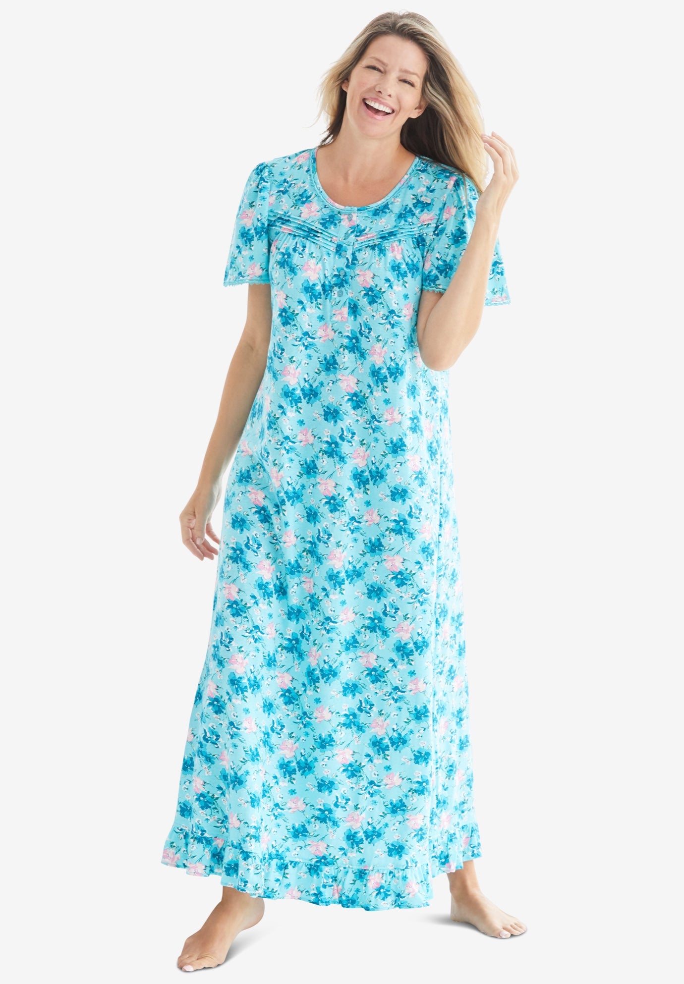 Long Floral Print Cotton Gown image number 0