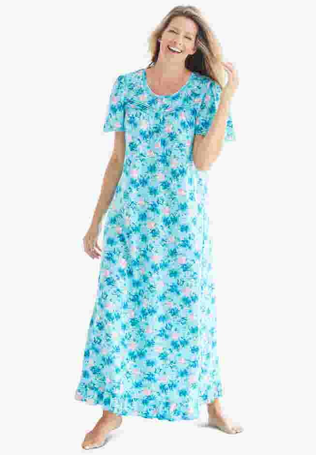 Long Floral Print Cotton Gown image number 0