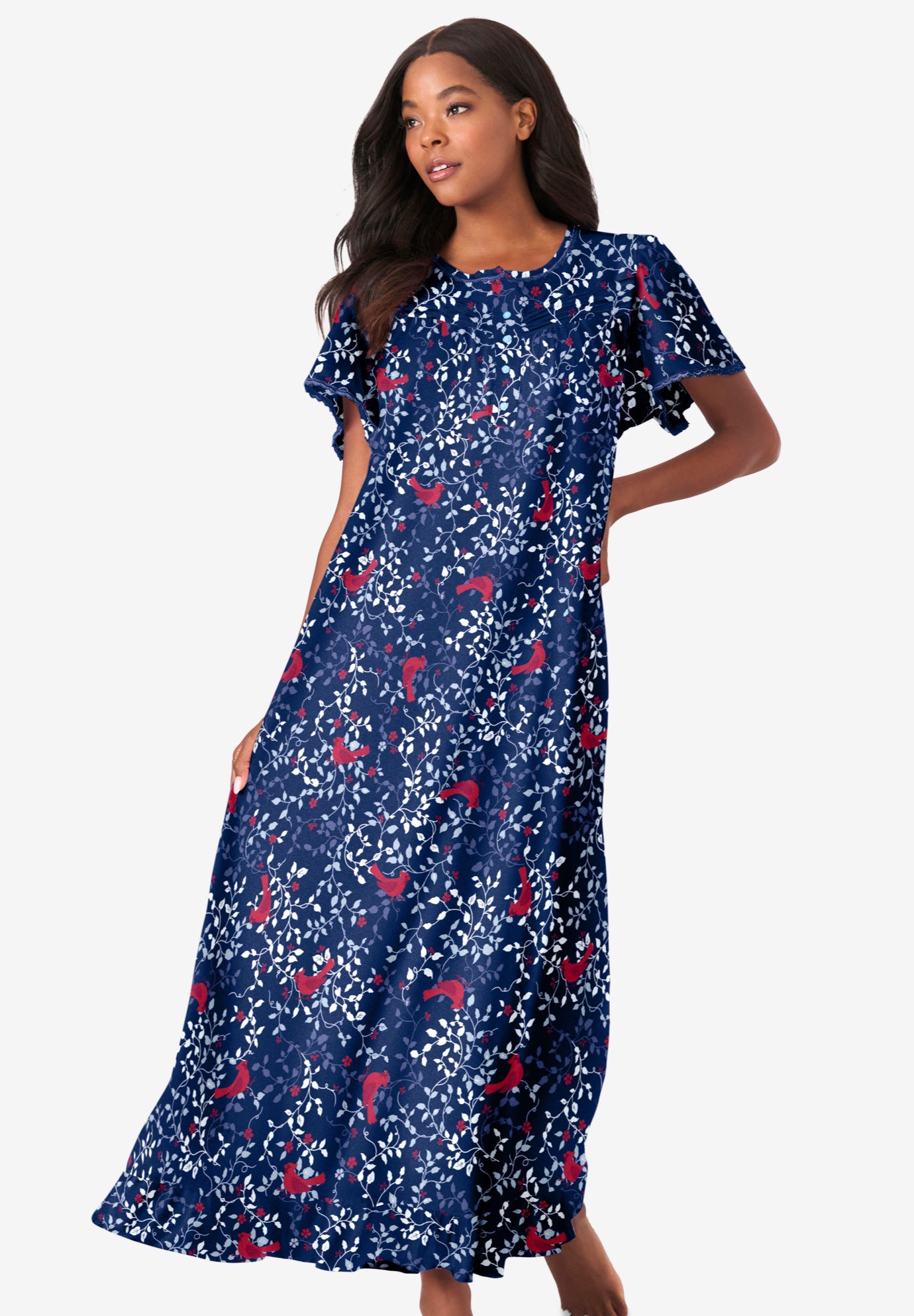 Long Floral Print Cotton Gown image number 0
