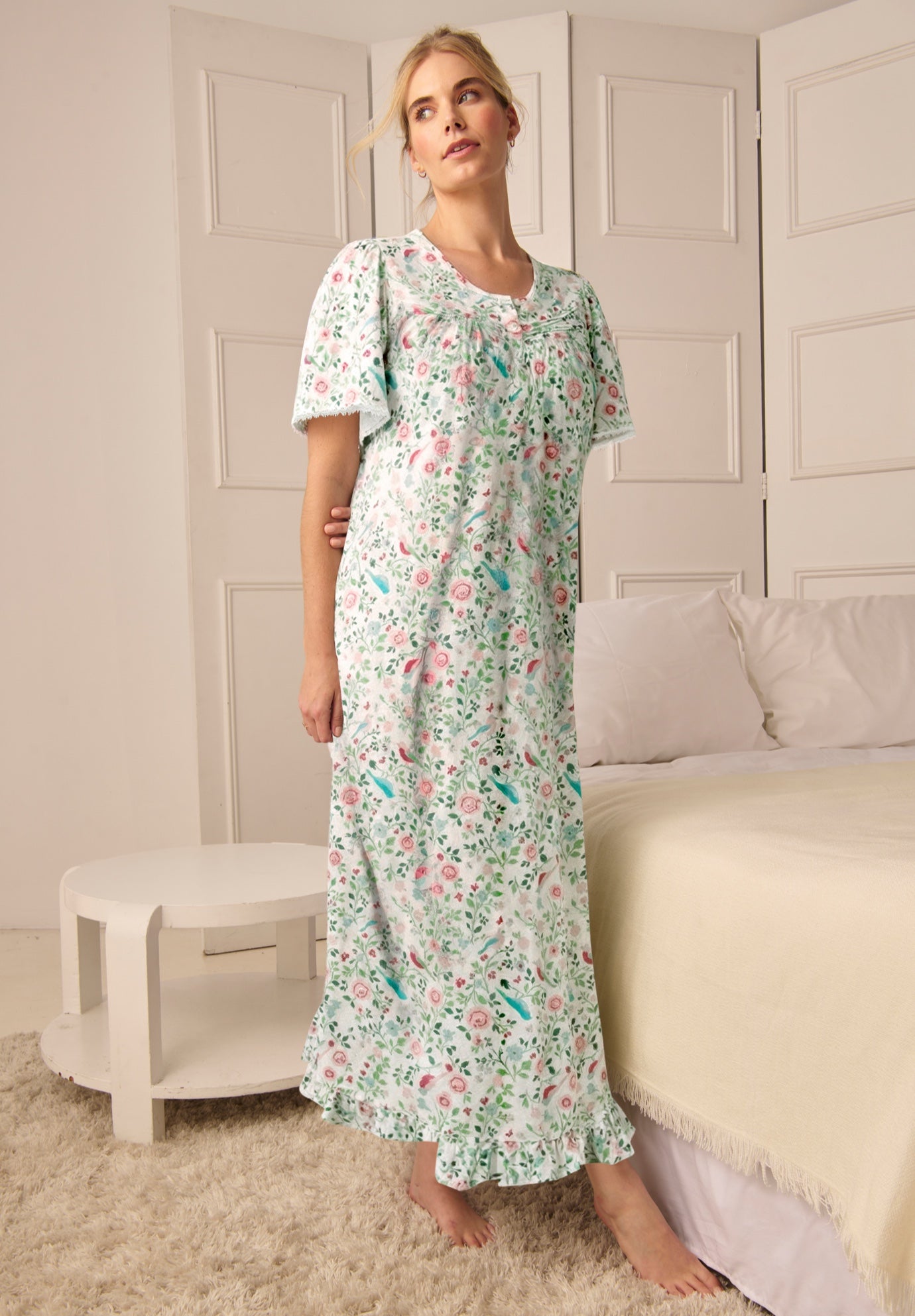 Long Floral Print Cotton Gown image number 0