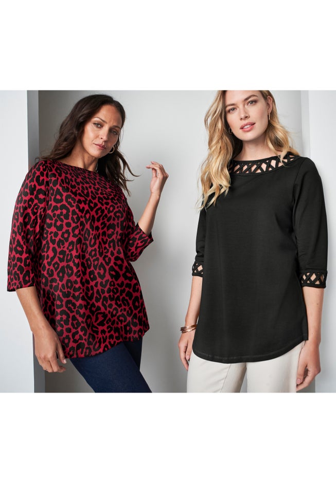 Stretch Cotton Lattice Boatneck Tunic image number 4