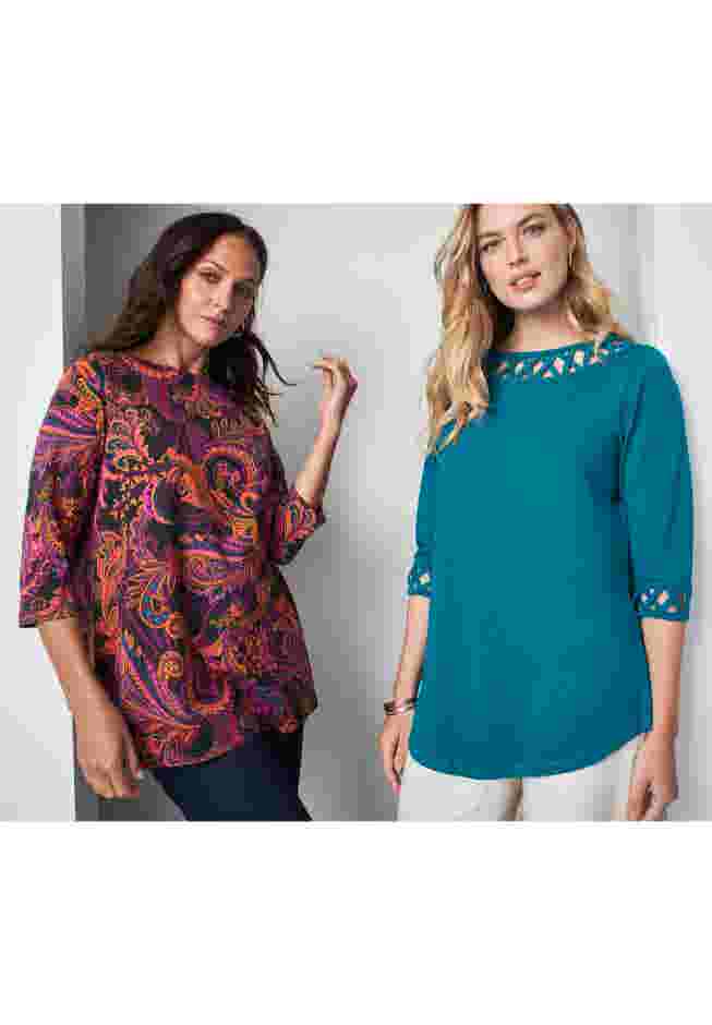 Stretch Cotton Lattice Boatneck Tunic image number 3