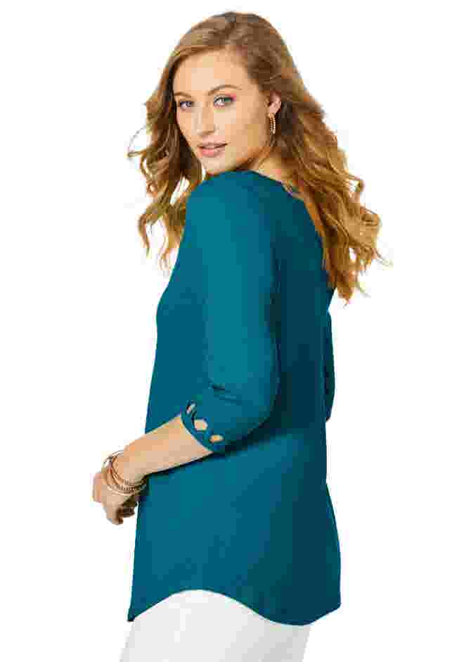 Stretch Cotton Lattice Boatneck Tunic image number 1