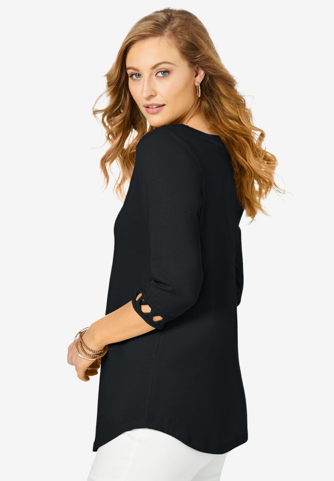 Stretch Cotton Lattice Boatneck Tunic image number 1