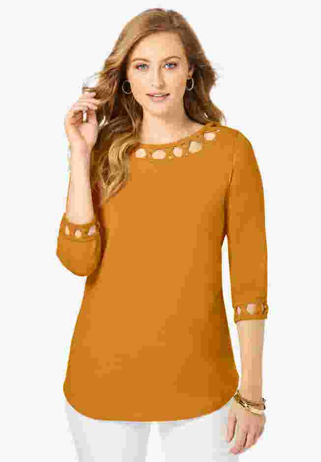 Stretch Cotton Lattice Boatneck Tunic image number 0