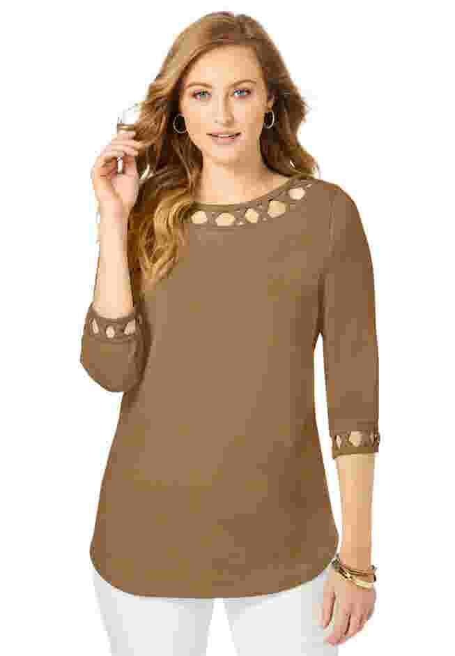 Stretch Cotton Lattice Boatneck Tunic image number 0