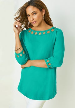 Stretch Cotton Lattice Boatneck Tunic