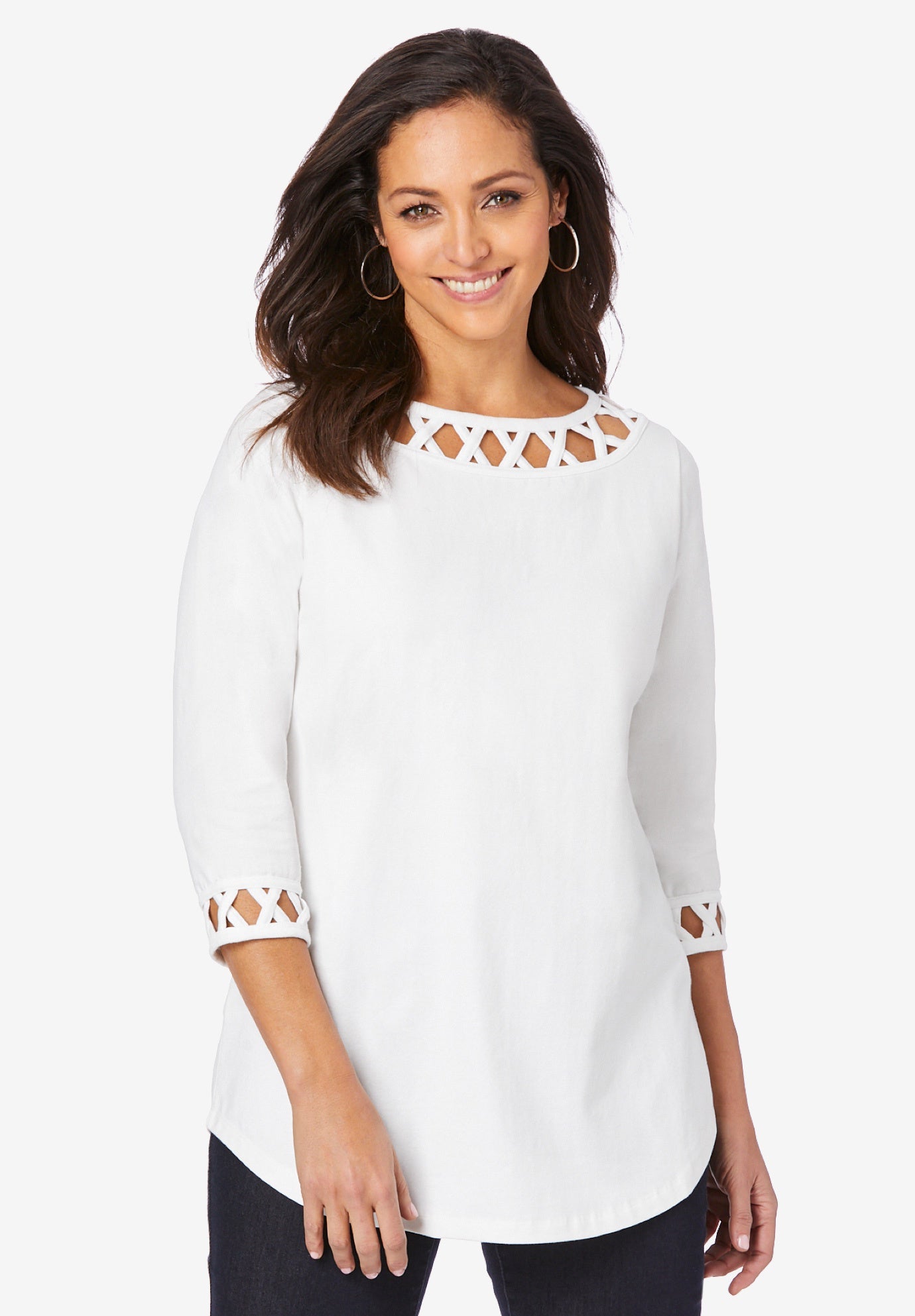 Stretch Cotton Lattice Boatneck Tunic image number 0