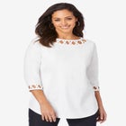 Stretch Cotton Lattice Boatneck Tunic image number null