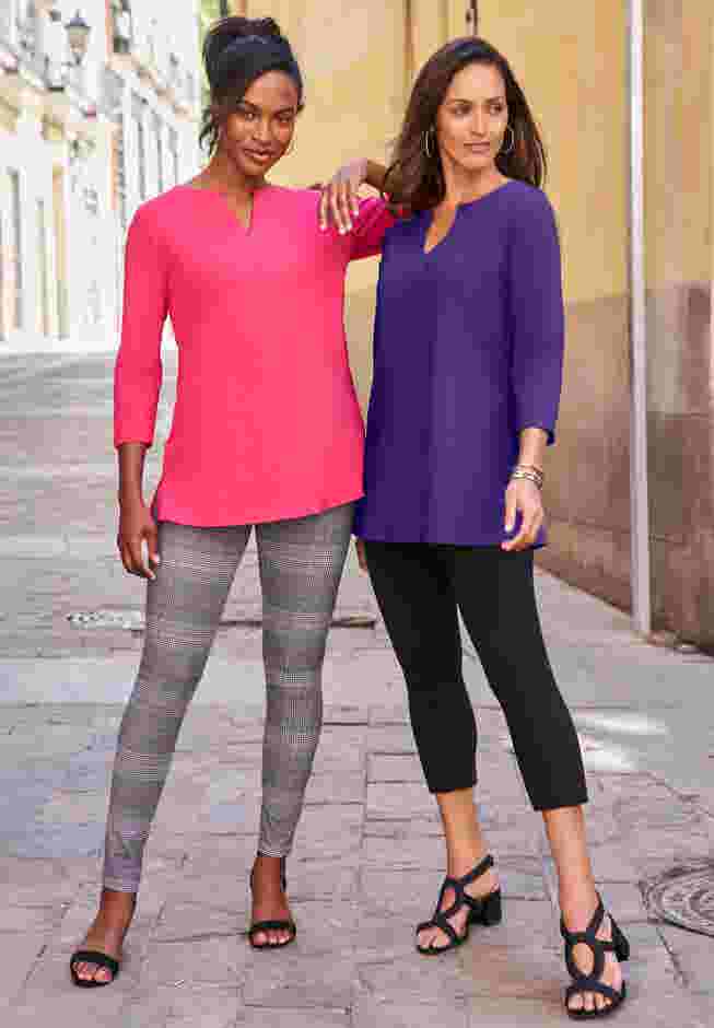 Stretch Cotton Notch Neck Tunic image number 1