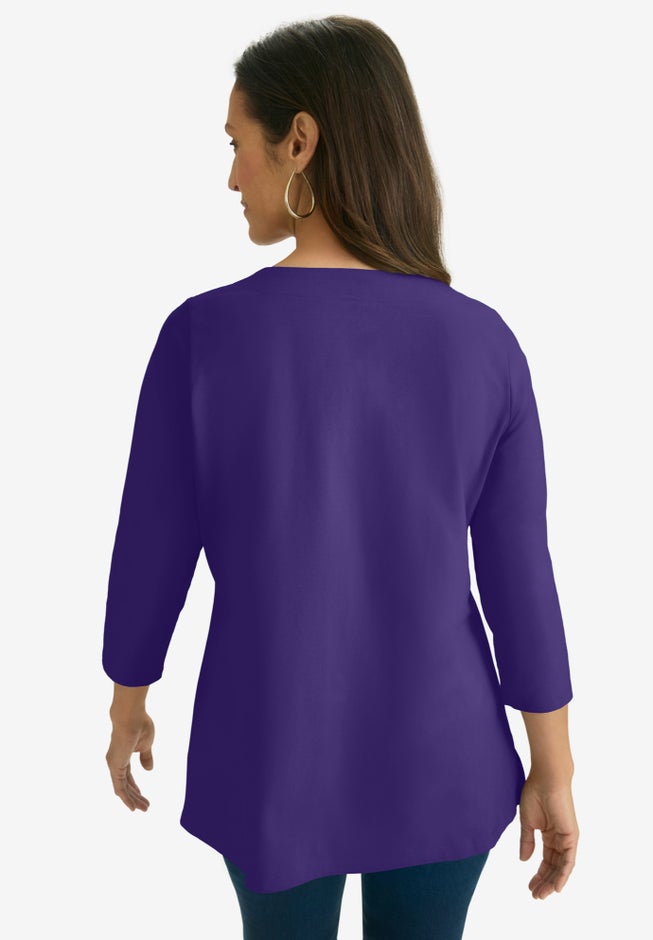 Stretch Cotton Notch Neck Tunic image number 2