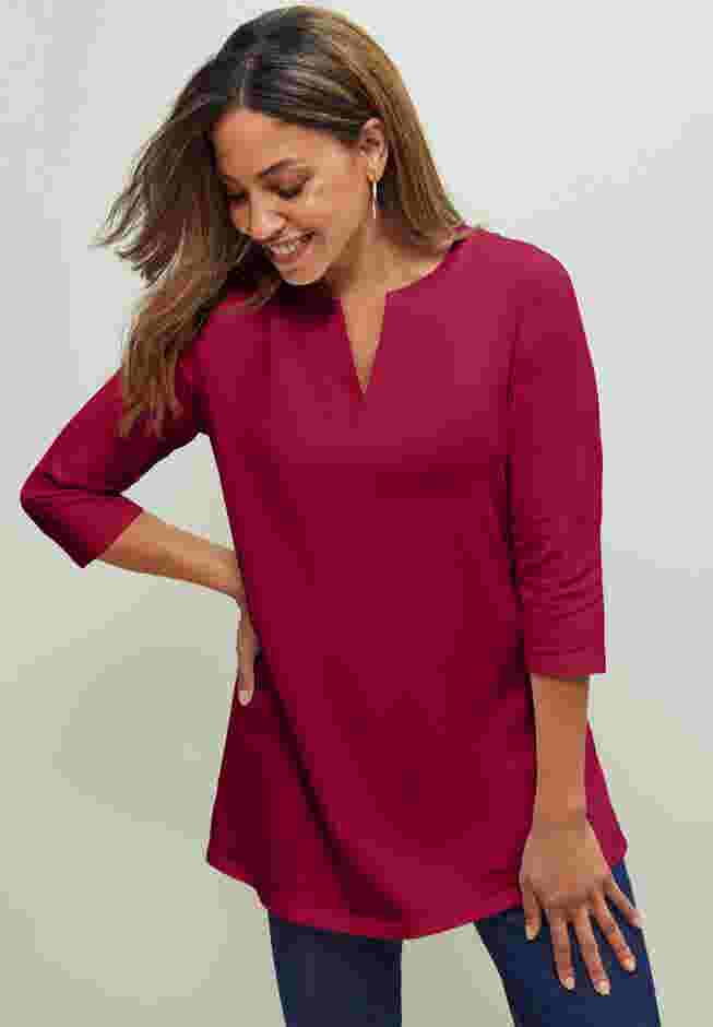 Stretch Cotton Notch Neck Tunic image number 0