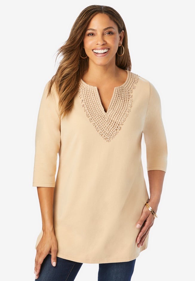Stretch Cotton Notch Neck Tunic image number 0