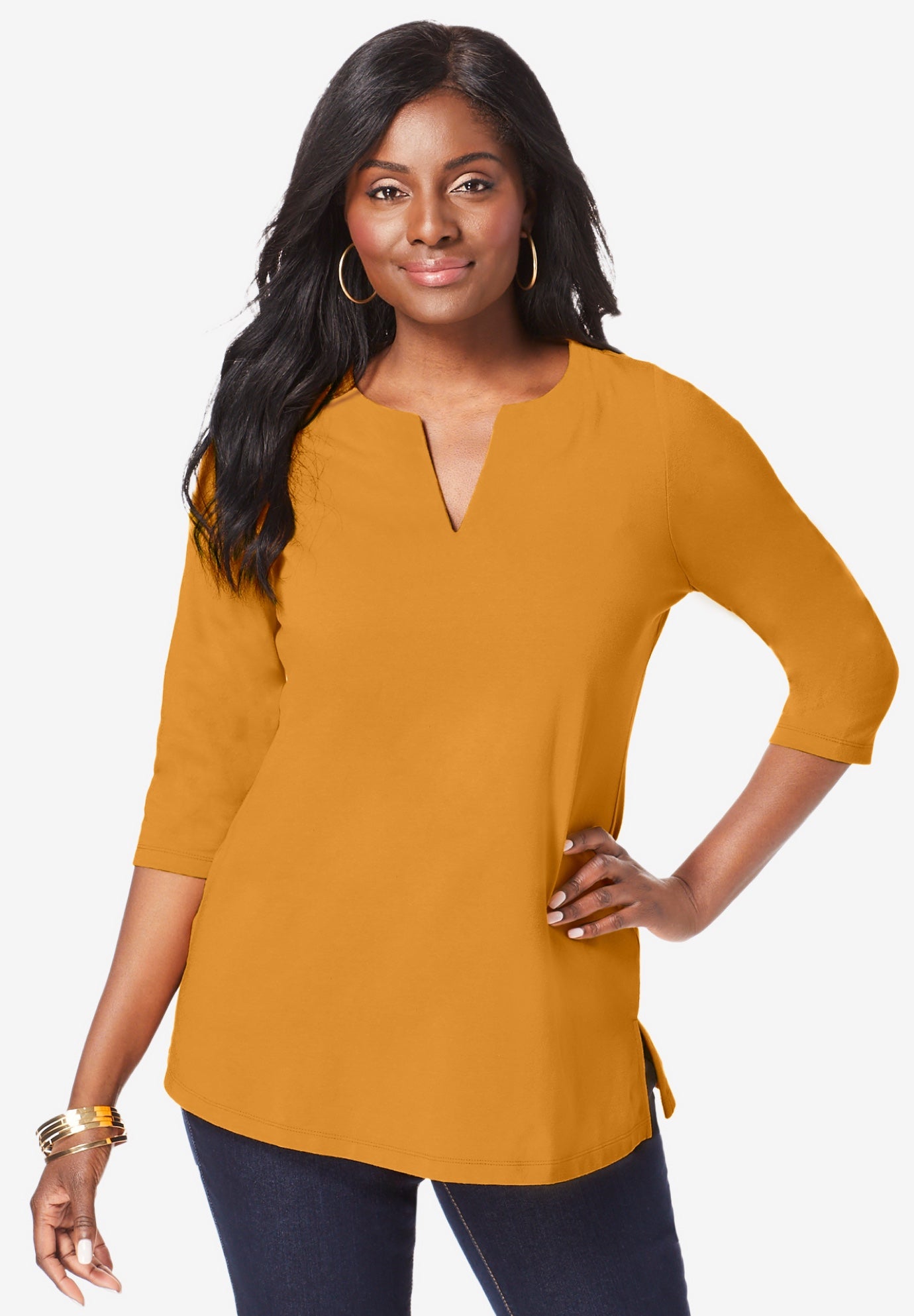 Stretch Cotton Notch Neck Tunic image number 0