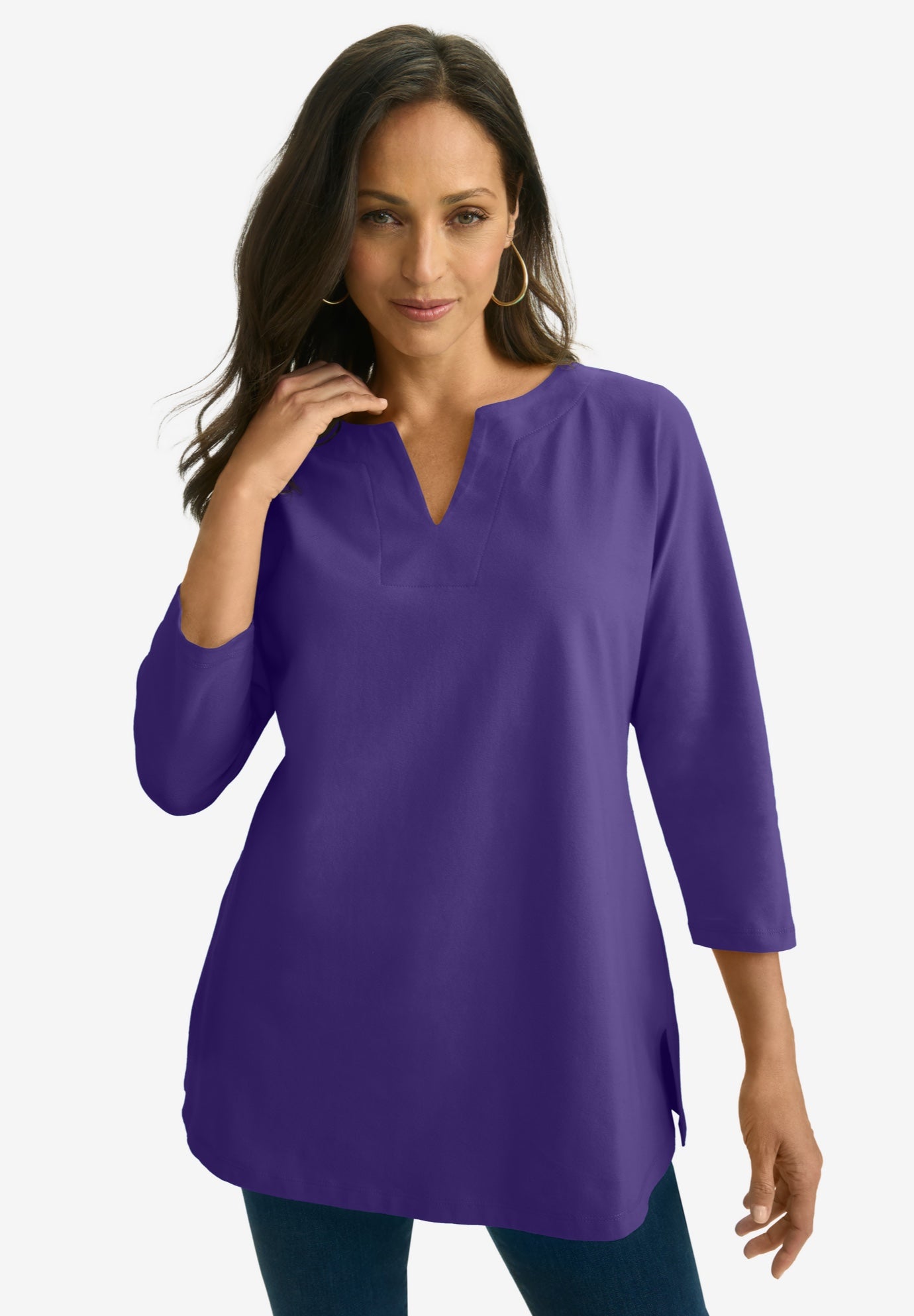 Stretch Cotton Notch Neck Tunic image number 0