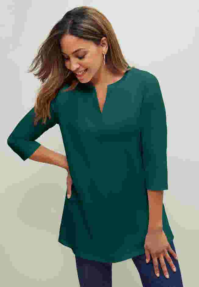 Stretch Cotton Notch Neck Tunic image number 0