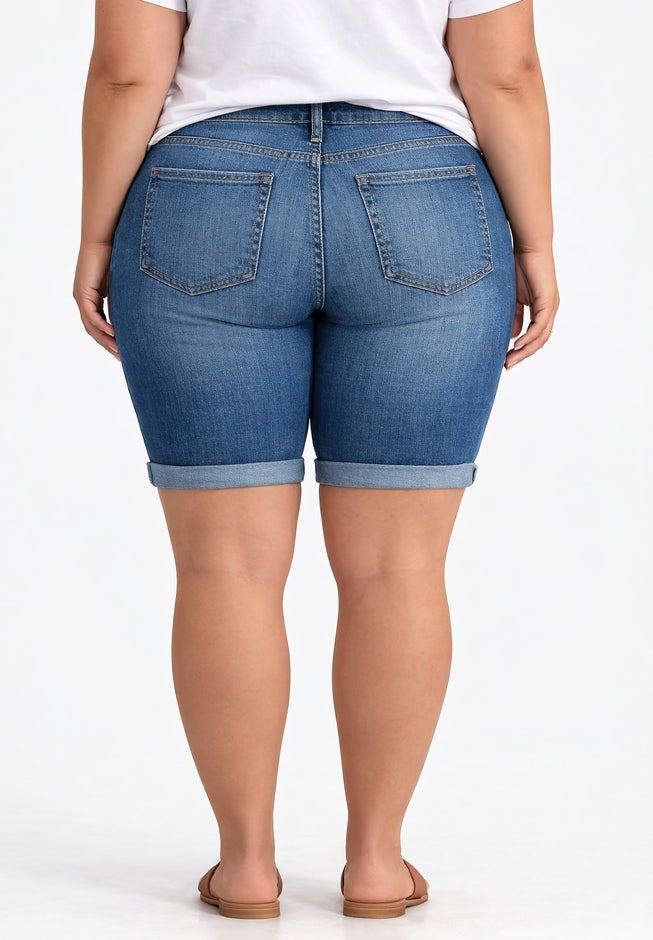 Stretch Denim Mid-rise Bermuda Shorts image number 1