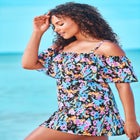 Off-The-Shoulder Flounce Swim Dress  image number null