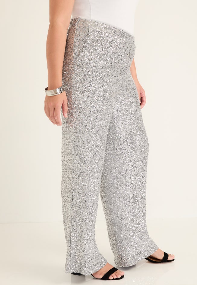 Curvie Fit Sequin Wide-Leg Pants image number null