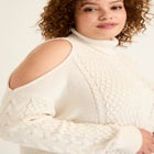Cold-Shoulder Cable-Knit Turtleneck image number null
