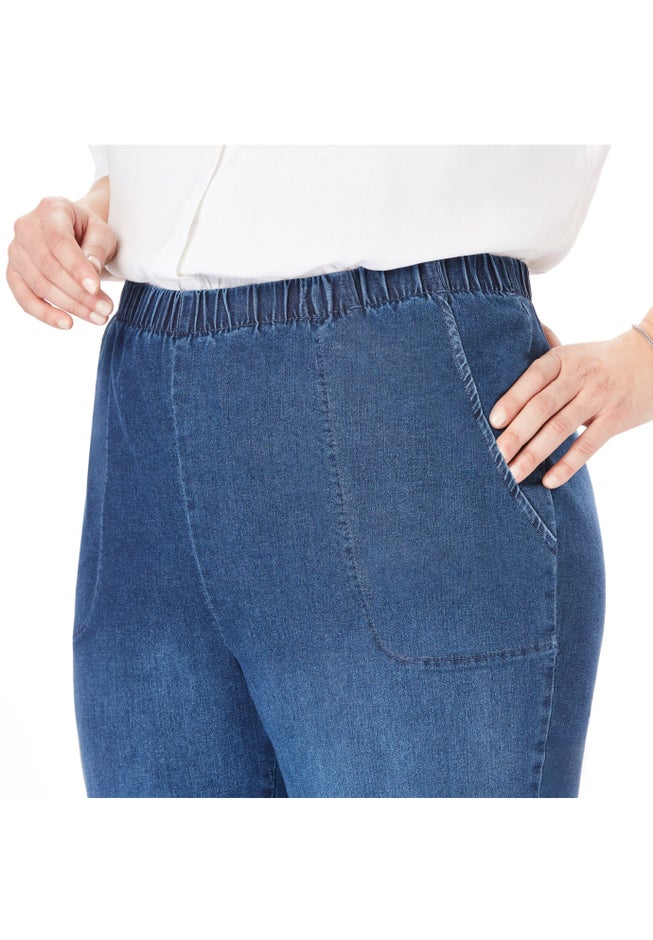 Straight Leg Fineline Pull-On Stretch Denim Jeans image number 4