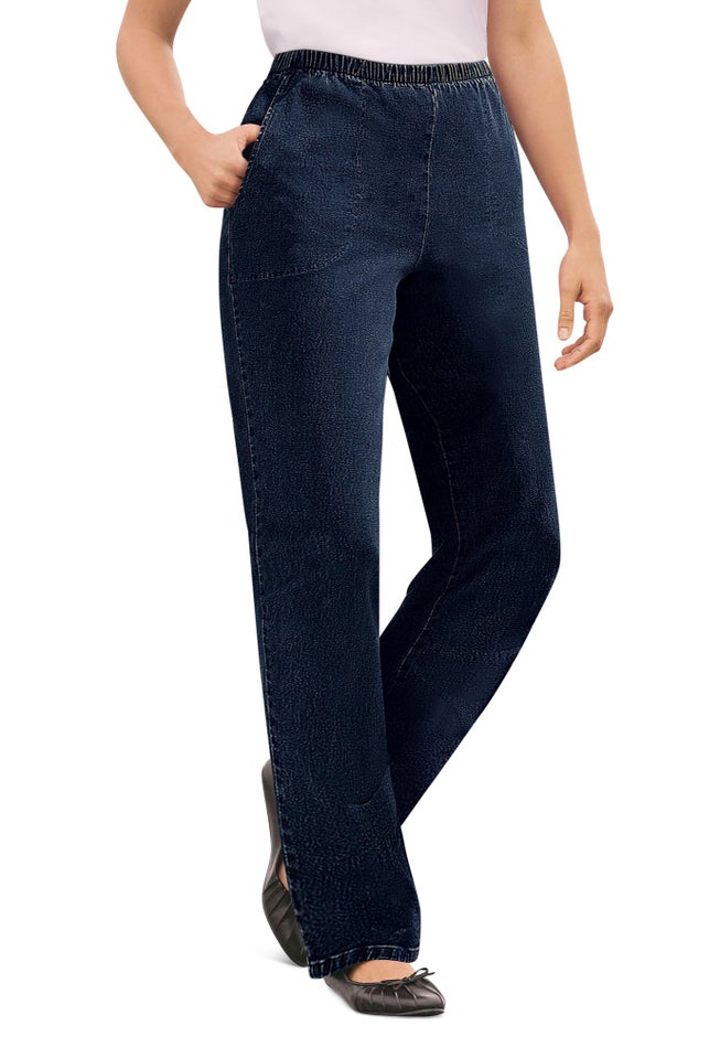 Straight Leg Fineline Pull-On Stretch Denim Jeans image number 1