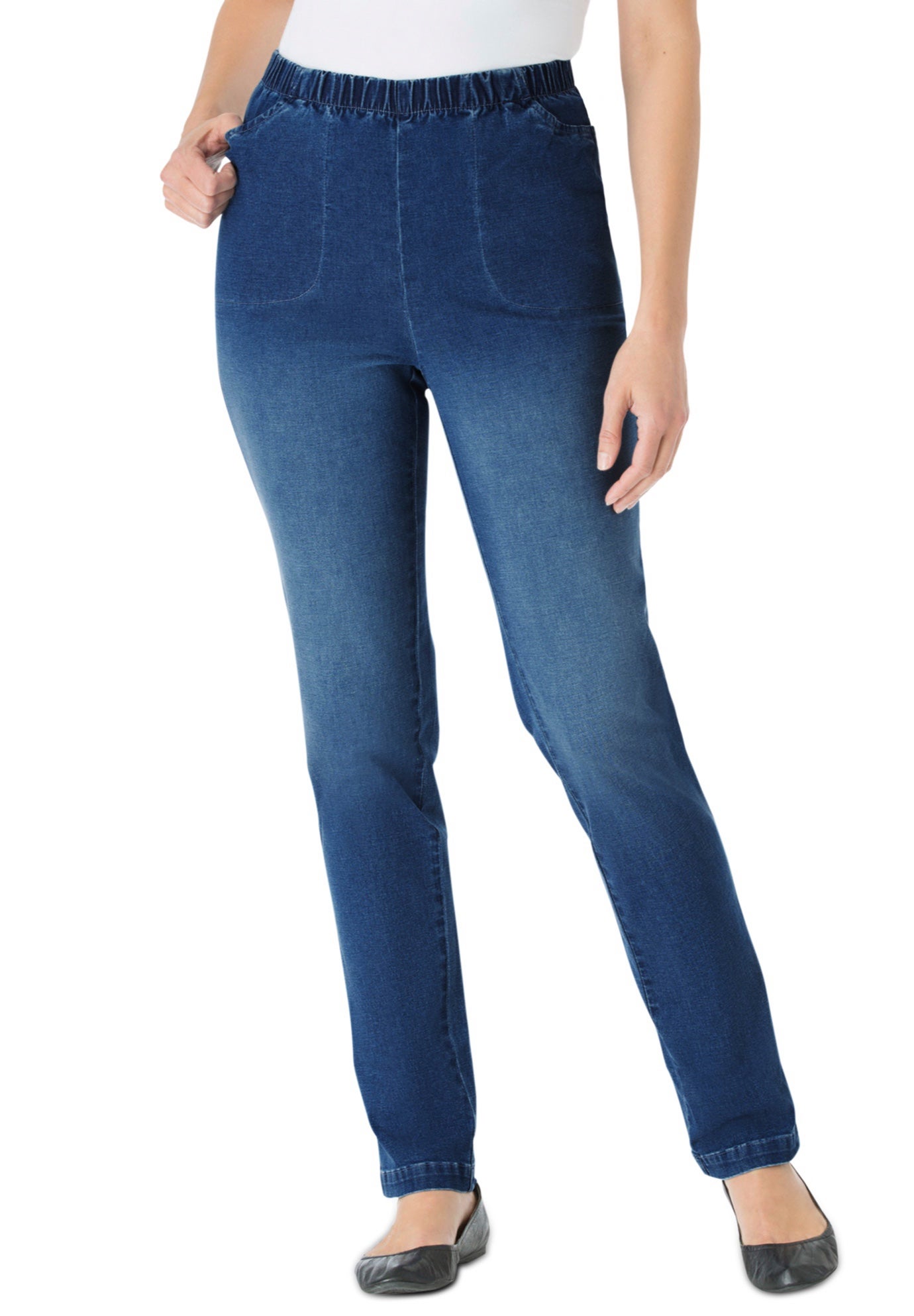 Straight Leg Fineline Pull-On Stretch Denim Jeans image number 0