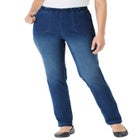 Straight Leg Fineline Pull-On Stretch Denim Jeans image number null