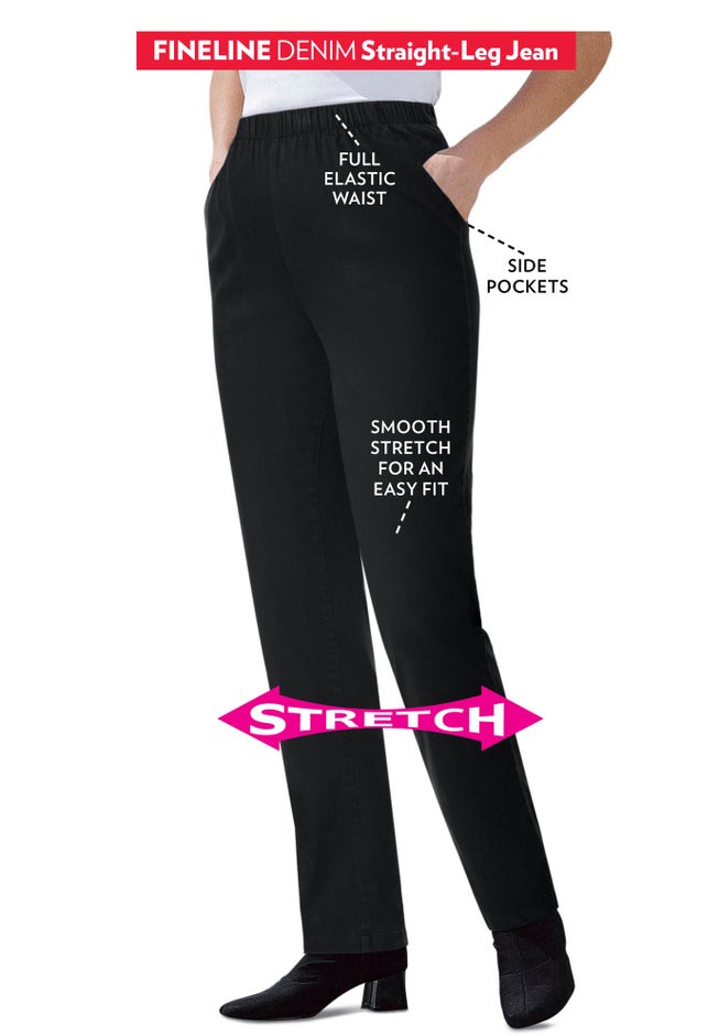 Straight Leg Fineline Pull-On Stretch Denim Jeans image number 3