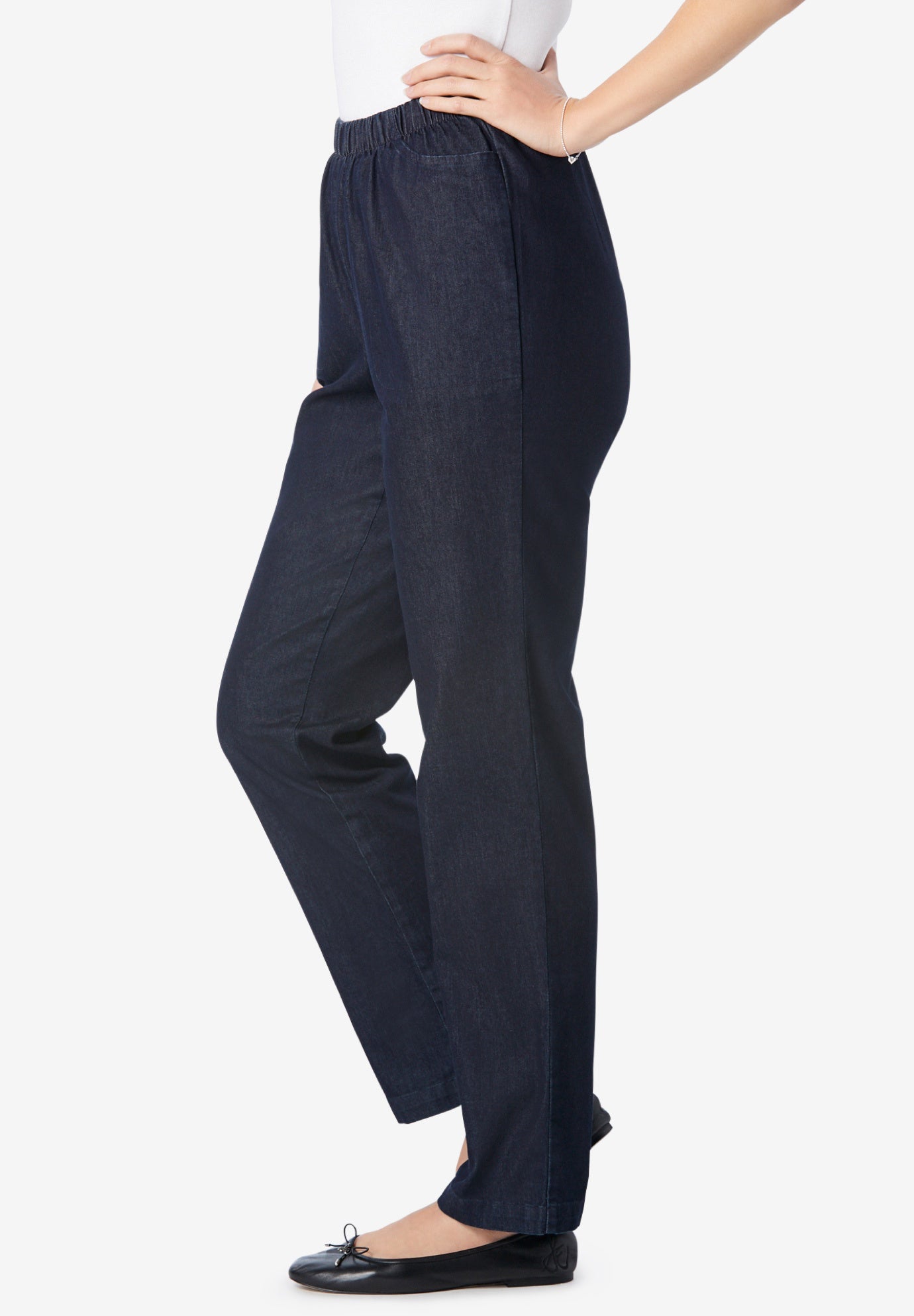 Straight Leg Fineline Pull-On Stretch Denim Jeans image number 2