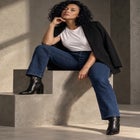 Fineline Pull-On Elastic Waist Straight-Leg Stretch Denim Jeans image number 2